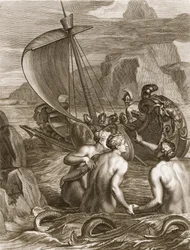 Odysseus und seine Gefährten entkommen den Reizen der Sirenen, 1731